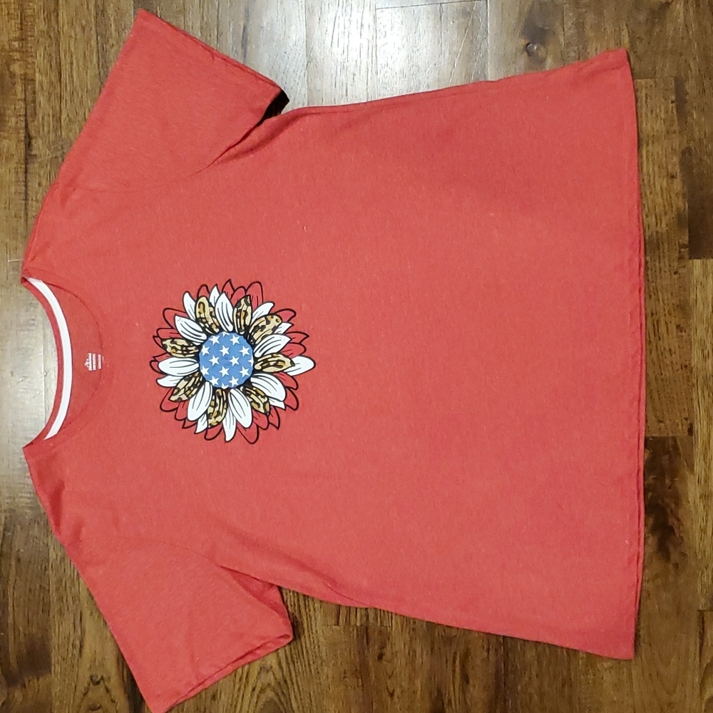 Womens Celebrate! patriotic country flower print tshirt size 3XL
